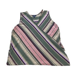 Chaps Surplice Asymetric Top Women 3X Striped Green Tan Pink Hoop Western Boho